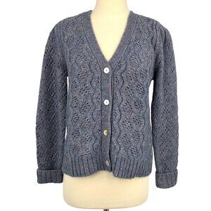 Kilte Ruthie Cardigan Sweater Womens 2 Blue Alpaca Wool Blend V Neck Cable Knit